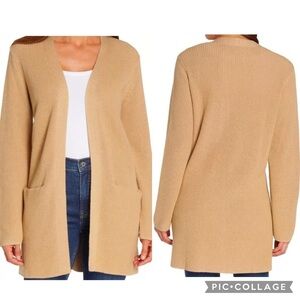 GAP Open-Front Ribbed Knit Cardigan Sweater in Oatmeal Gray – Size XL